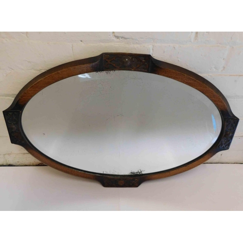 11 - Arts & Crafts style - oak framed mirror - age related wear