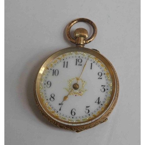 121 - 14k Gold cased - ladies French style enamelled pocket watch