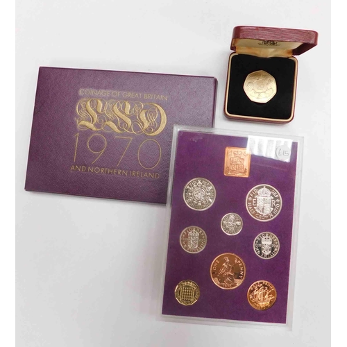 147 - Royal Mint - proof set of Great British Coins & Gold coloured Fifty pence piece