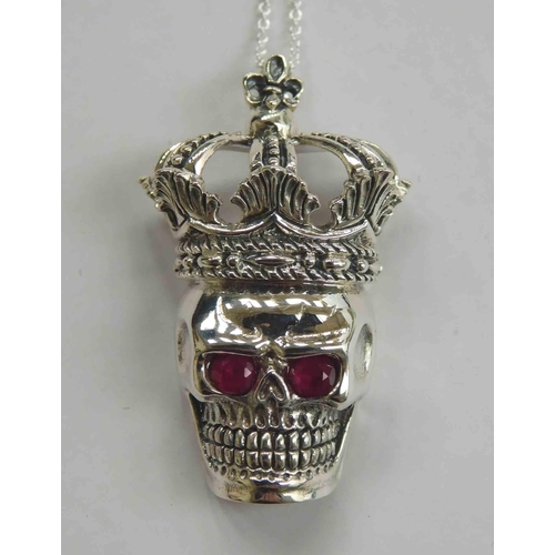 151 - Silver - stone set skull pendant on silver chain