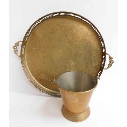 166 - Antique Victorian - brass tray & ice bucket