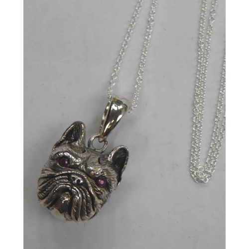 206 - Silver - stone set bulldog pendant & silver chain