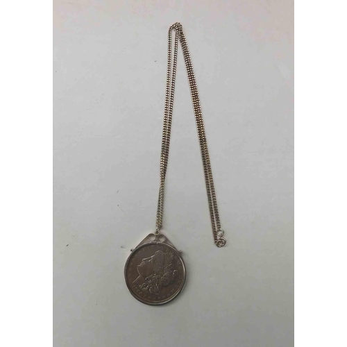 249 - 1884 - USA silver dollar in silver mount on chain