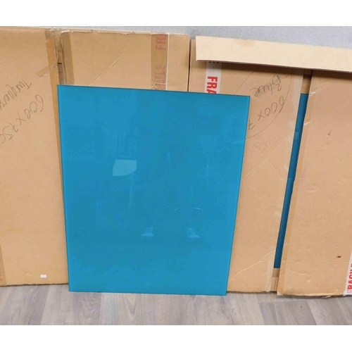 508 - 2x New turquoise glass splash back screens approx 24x30