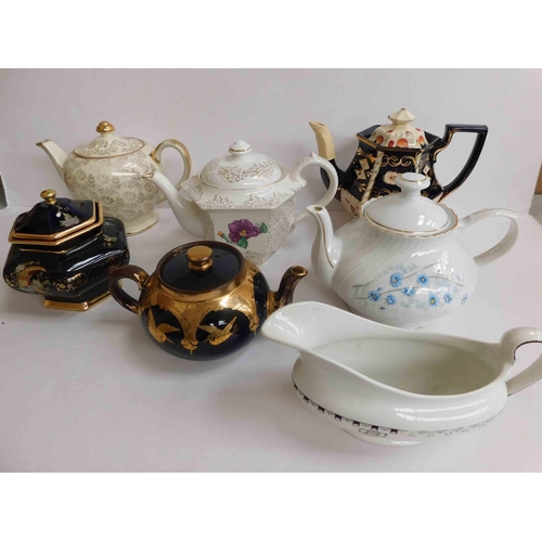 56 - Tea pots & ceramics including - Grays gravy boat, Sadler, Burslem