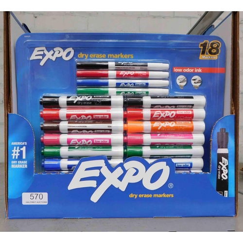 570 - 12x Sealed packs in display case Expo dry erase markers