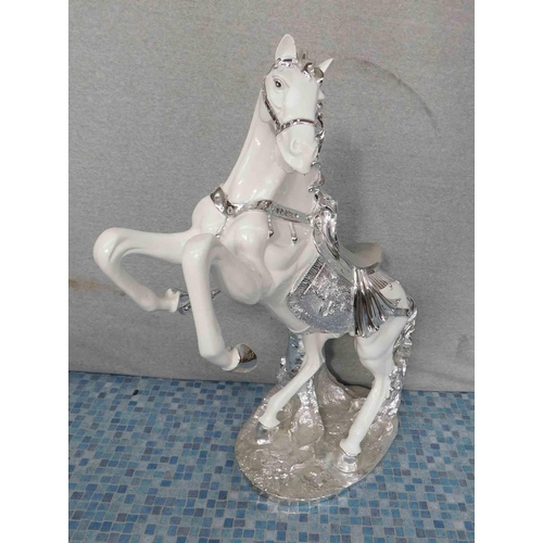 595 - Large fairground style white/silver ornate horse