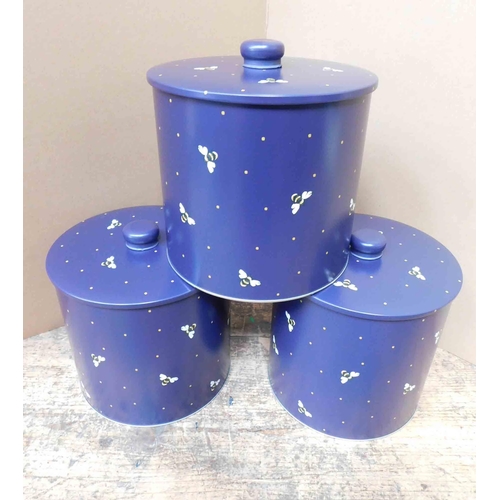 598 - 3x Bee design tin biscuit barrel approx 7