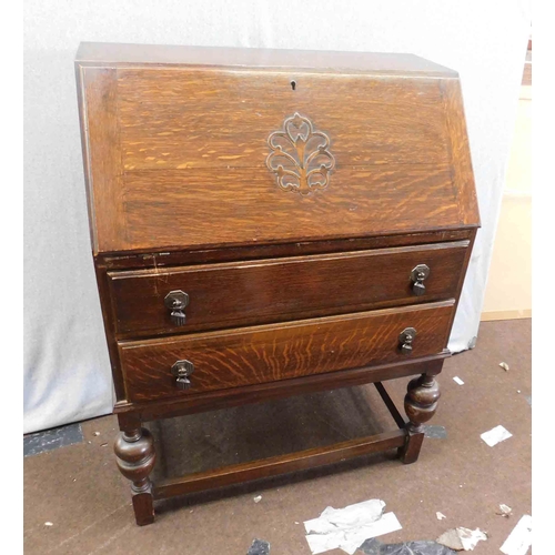 637 - 2 Drawer oak writing bureau