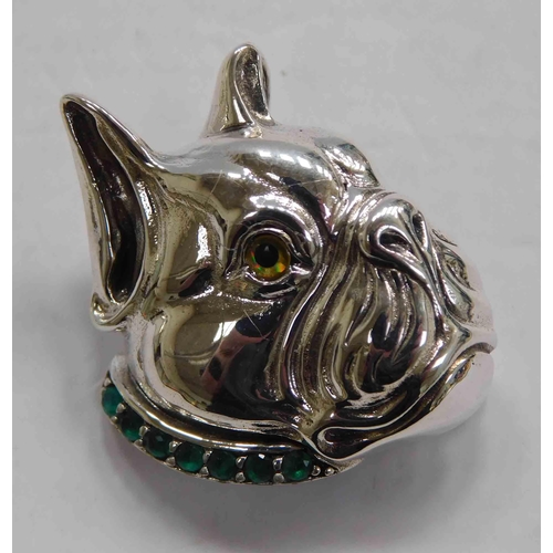 101 - Silver - stone set bulldog brooch