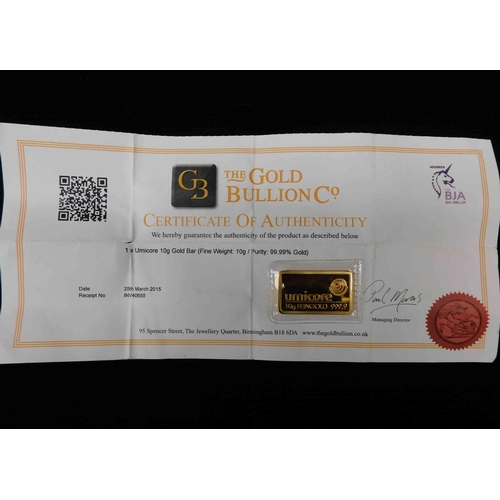 104 - 10 grams of 999.9 fine gold - bar with certificate