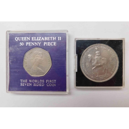 128 - Queen Elizabeth II - Five Shilling & 50p coin