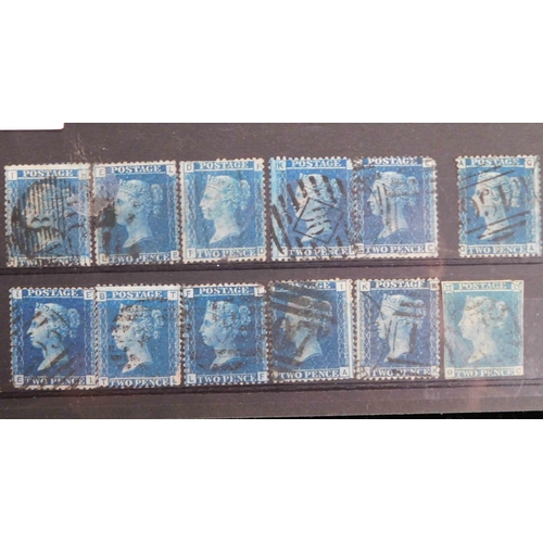 129 - Twelve - Antique Victorian line engraved - 2d Blue stamps