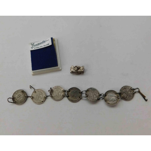 140 - Silver coin charm bracelet & sterling silver charm