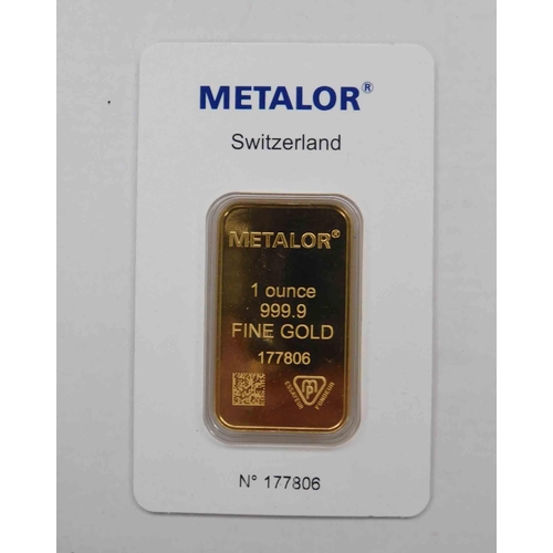 241 - Metalor - 1oz of 999.9 fine gold bar - No 177806 sealed. 10% comm for buyer