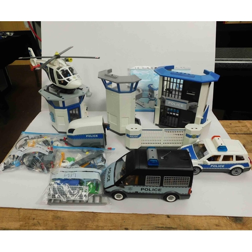 38 - Playmobil 6919 police - instructions & extra figures/vehicles/ helicopter/horse - in working order