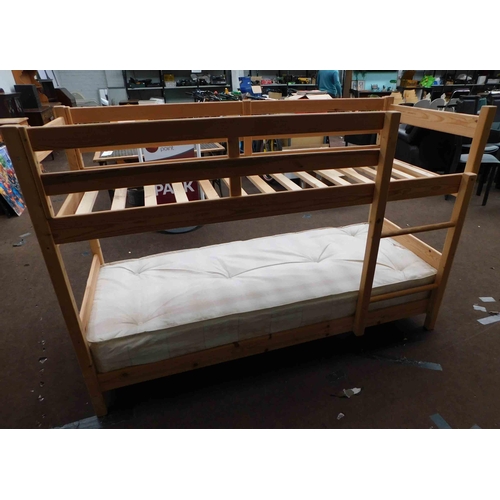 541 - Slimline pine bunk beds with 1 good clean mattress-will fit static caravan bedroom