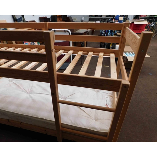 541 - Slimline pine bunk beds with 1 good clean mattress-will fit static caravan bedroom