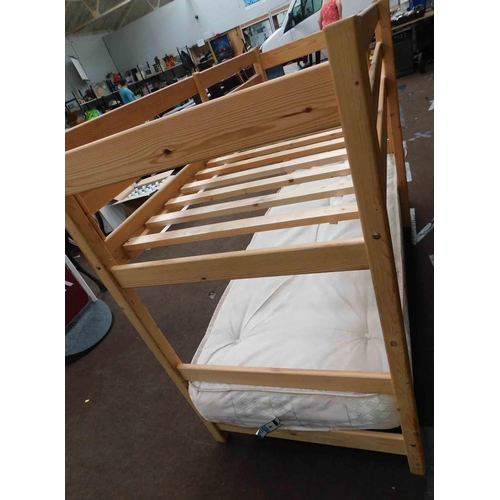 541 - Slimline pine bunk beds with 1 good clean mattress-will fit static caravan bedroom