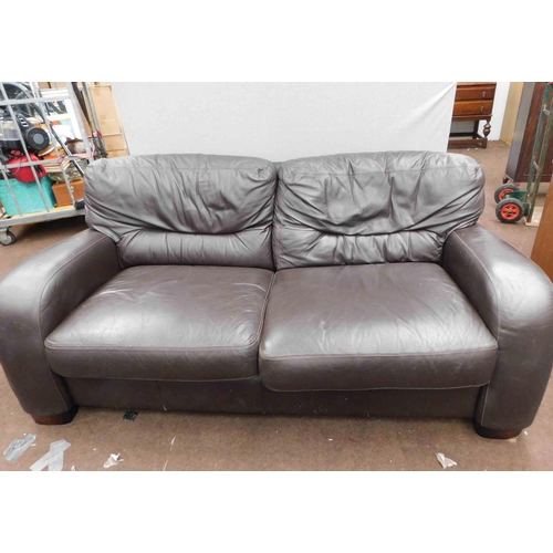 547 - Two to three seater brown leather settee