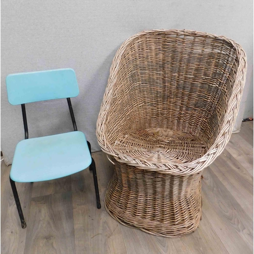 552 - Wicker bucket chair and children's desk chair