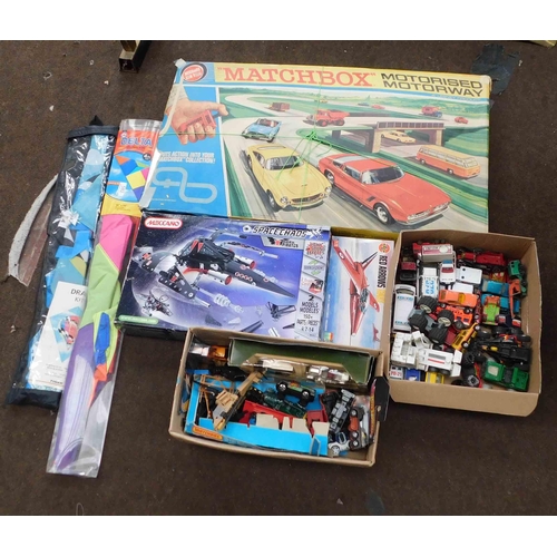 602 - Box of cars; matchbox, hotwheels, motorised motorway. red arrows airfix etc.