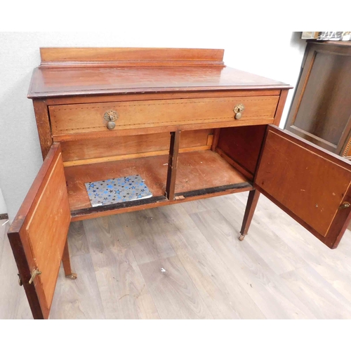 624 - Inlaid mahogany wash stand cupboard with drawer