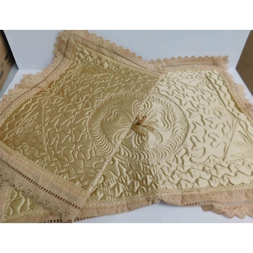 84 - Pair of Victorian - lace and silk pillow slips