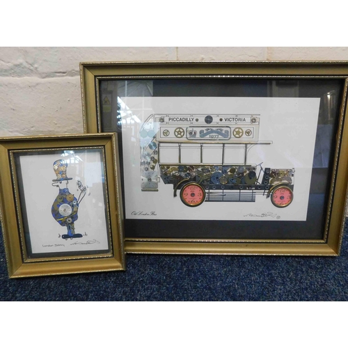 87 - Two - framed/signed clock part collages