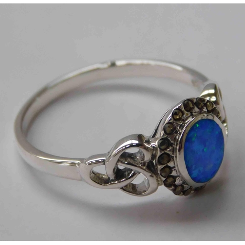 100 - Silver - blue opal & marcasite ring