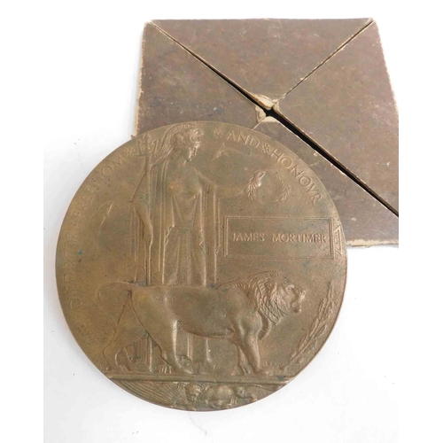 19 - WWI era British Military issue - Death Plaque/Penny - issued to James Mortimer