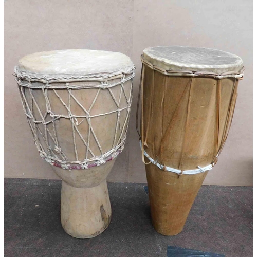 24 - Two - African tribal style drums - approximately 22