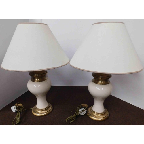 41 - Pair of cream & gold ceramic lamps - 27