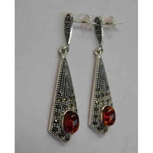 105 - Pair of silver amber & marcasite earrings