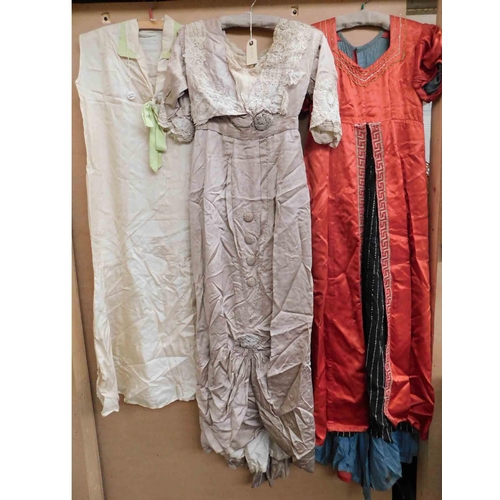 157 - Three - vintage dresses/costumes - including silk & lace handmade dress