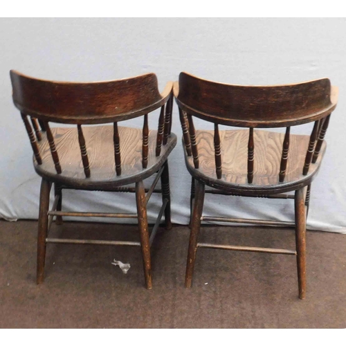 540 - 2x Vintage oak spindle back arm chairs