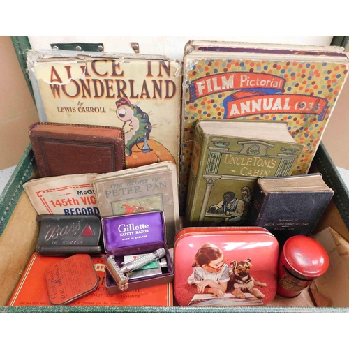 61 - Mixed items including - books, tins & Gillette razor