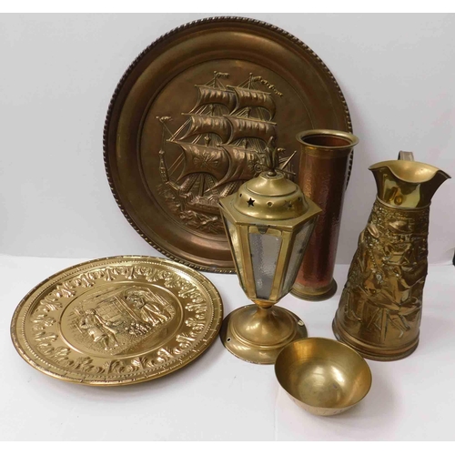 70 - Brass items - including charger & jug