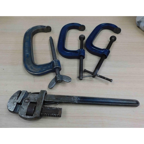 806 - 3x Record G clamps + Record wrench