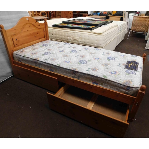 817 - Single pine bed & mattress with2 under bed storage drawers