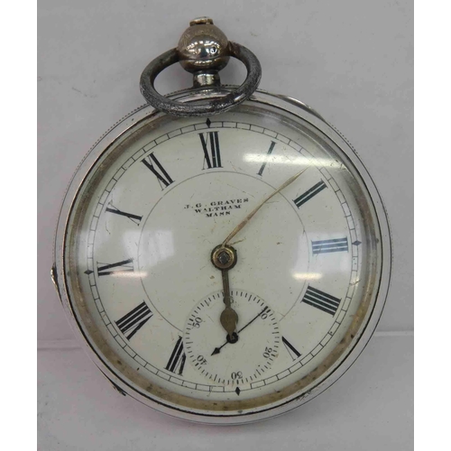 104 - Silver cased pocket watch -  J. G. Graves Sheffield - hallmarked Birmingham 1900 Waltham Movement no... 