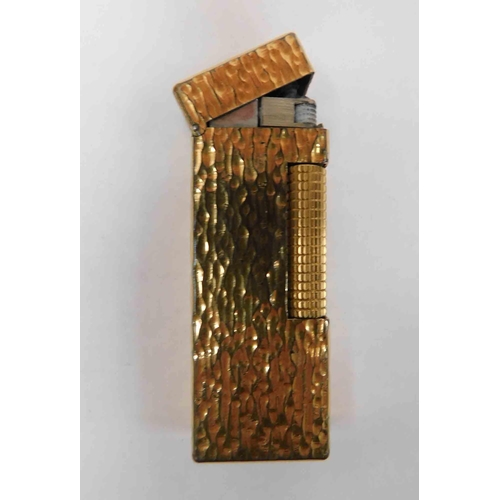 109 - 1960s - 9ct gold plated Dunhill Rullagas lighter bark finish - stamped Dunhill Switzerland