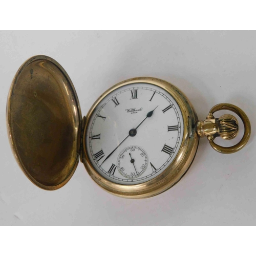 123 - Rolled gold plated pocket watch - Waltham USA full hunter, Dennison - no. 253801, Waltham movement n... 