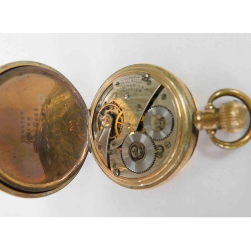 123 - Rolled gold plated pocket watch - Waltham USA full hunter, Dennison - no. 253801, Waltham movement n... 