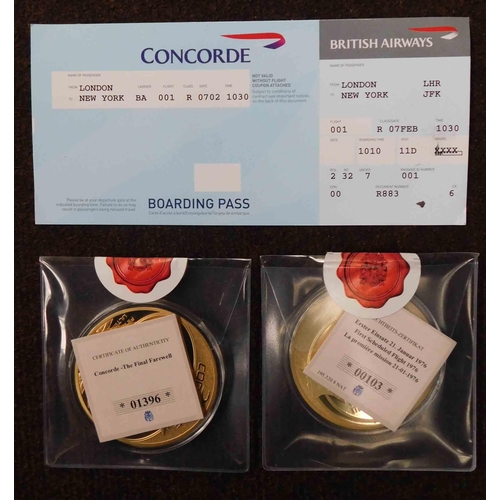 137 - Two - Concorde commemorative coins with COA's; first scheduled flight 1976 & The Final Farewell