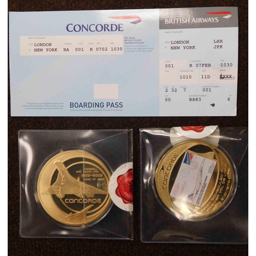 137 - Two - Concorde commemorative coins with COA's; first scheduled flight 1976 & The Final Farewell