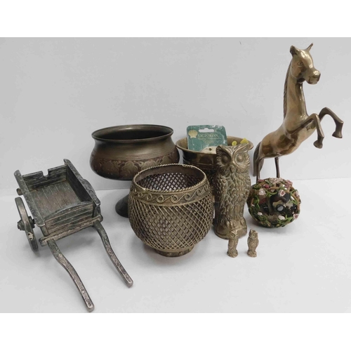 180a - Mixed metal ware including - rearing horse