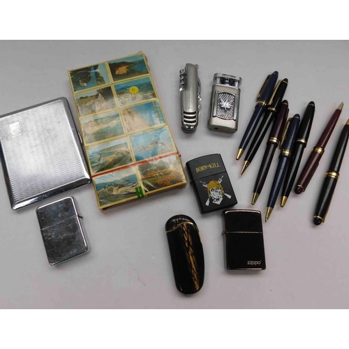 196 - Mixed lighters - card case & pens