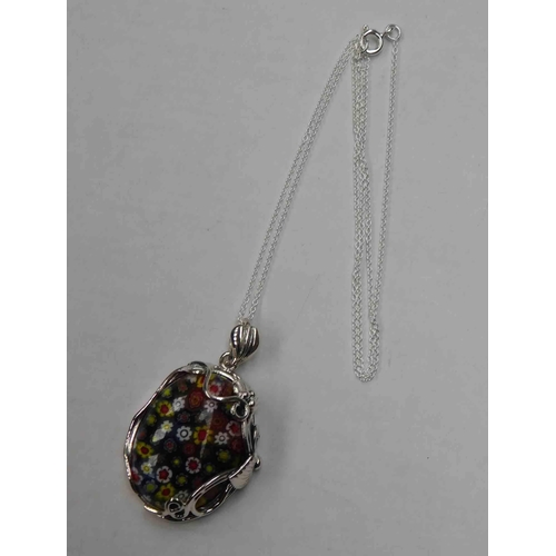 207 - Silver & millefiori pendant on silver chain