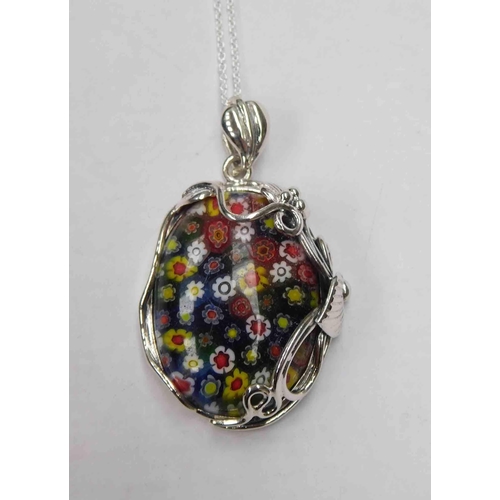 207 - Silver & millefiori pendant on silver chain